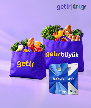 QNB TROY kartlara özel Getir'de 150 TL, GetirBüyük'te 1.000 TL'ye varan indirim!